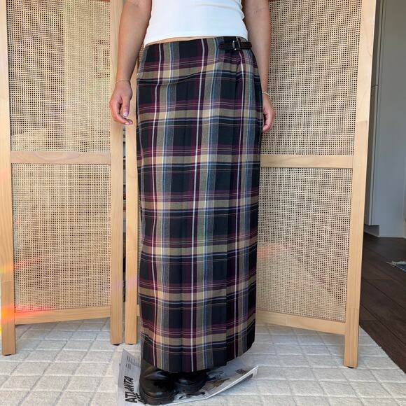 Charter Club Tartan Maxi Wool Skirt purple preppy academia size 10 NEW - Picture 1 of 5